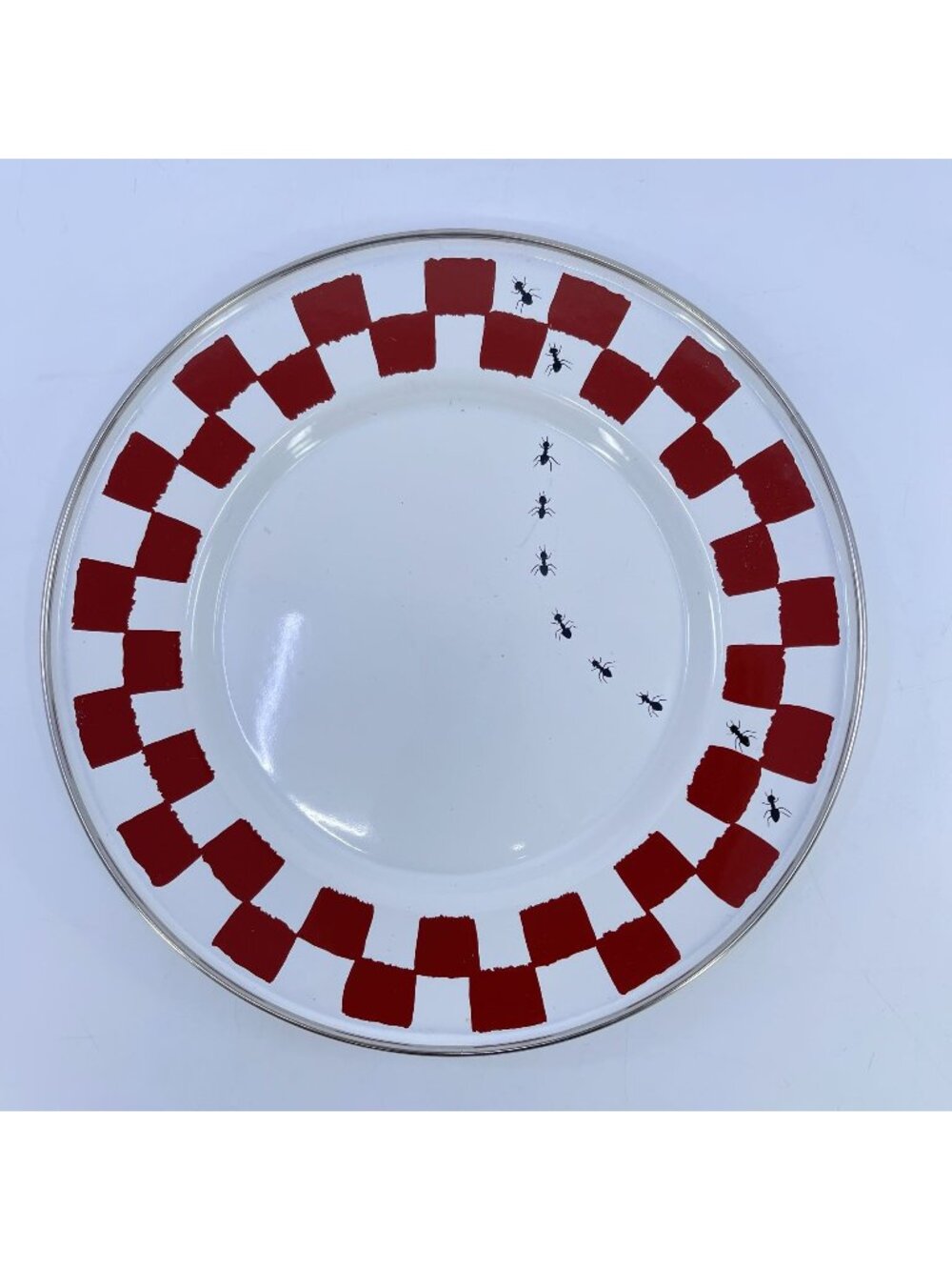 vintage golden rabbit ii red checkered enamelware salad plate 1999
